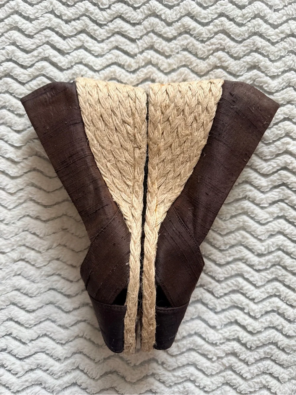 Lauren Ralph Lauren Cecilia Brown Shantung Espadrilles Wedge Slip On Shoes Sz 8B